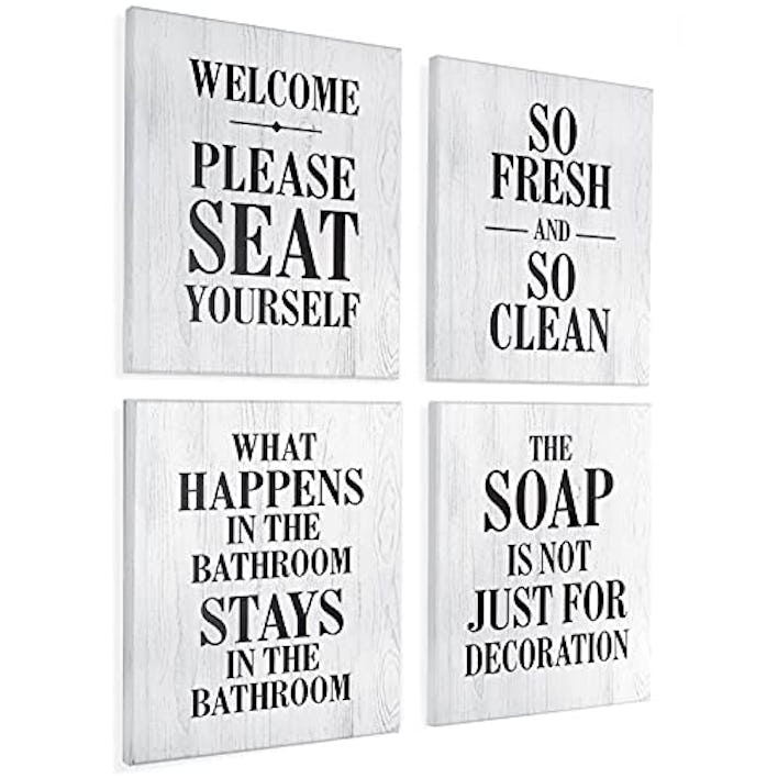 EXCELLO GLOBAL PRODUCTS Wooden Bathroom Humor Signs (4-Pack)