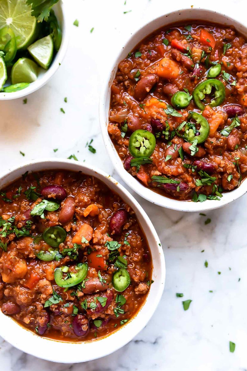 One of the best healthy slow cooker recipes for busy weeknights is turkey sweet potato chili.
