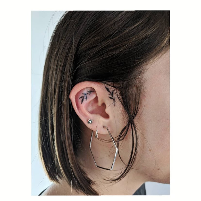 Inner ear tattoos are easy to hide.