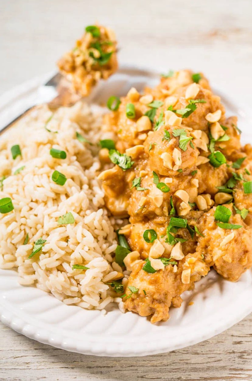 Thai peanut chicken curry is a healthy slow cooker recipe for busy weeknights. 