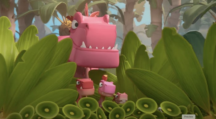 Mother T-rex and her three babies from Netflix's Bad Dinosaurs, in a story about the Bad Dinosaurs c...