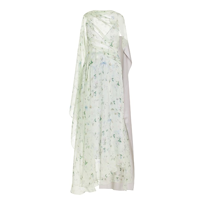 Draped Floral Silk Maxi Dress