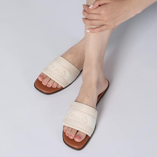 Athlefit Slip-On Embroidered Square Toe Sandals