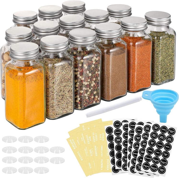 AOZITA Glass Spice Jars with Spice Labels (14 Pieces)