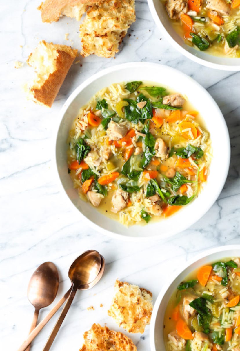 One of the best healthy slow cooker recipes for busy weeknights is Lemon Chicken Orzo Soup.