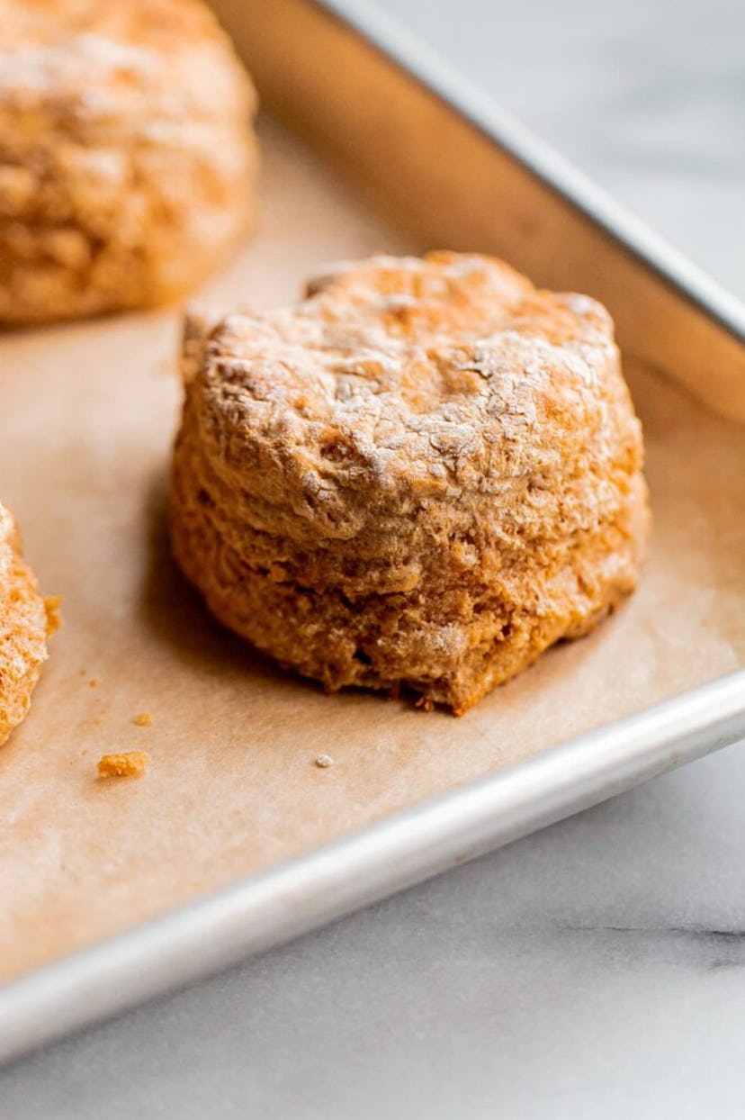 Enjoy whole wheat bisucits as a make-ahead breakfast for busy sports mornings.