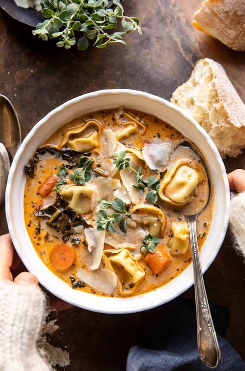Enjoy tortellini vegetable soup as a healthy slow cooker recipe for busy weeknights
