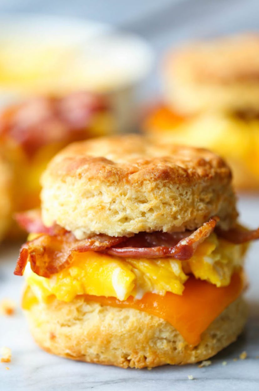 Enjoy biscuit breakfast sandwiches as a make-ahead breakfast for busy sports mornings.