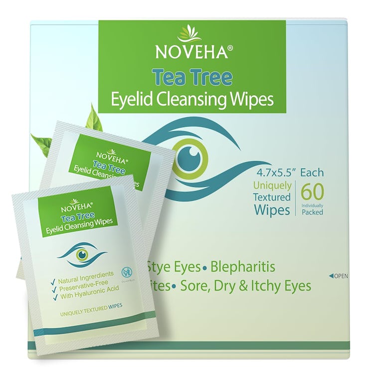 NOVEHA Tea Tree Oil Eyelid & Lash Wipes (60 Count)