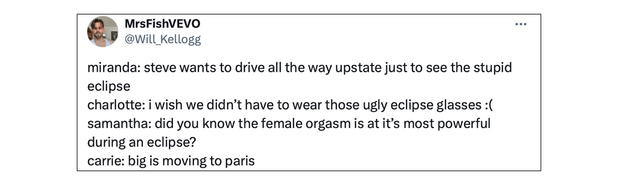 People on X (formerly Twitter) are posting a Sex and the City meme in response to the 2024 eclipse.