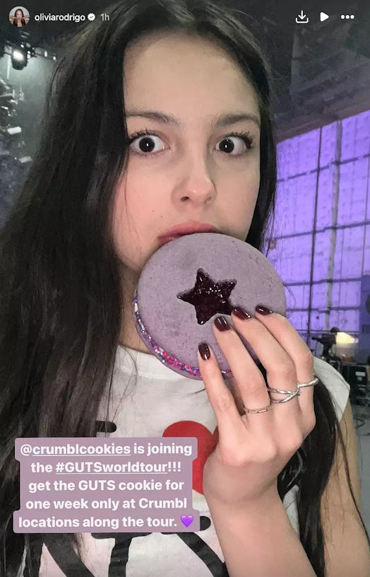 Olivia Rodrigo posts story about 'GUTS' cookies at Crumbl.