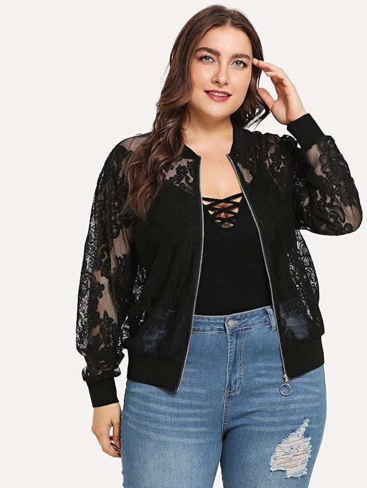 Floerns Sheer Floral Lace Jacket