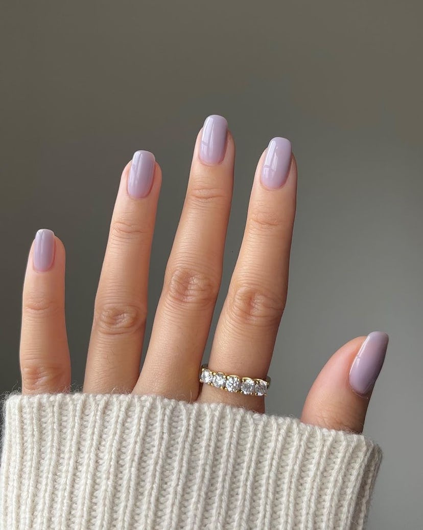 Lilac-tone grey nail polish is on-trend for summer 2024.
