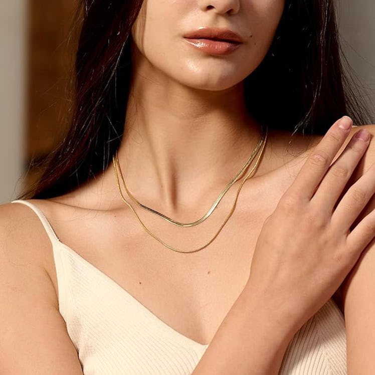 CHESKY Snake Chain And Herringbone Necklace Set (2 Pieces)