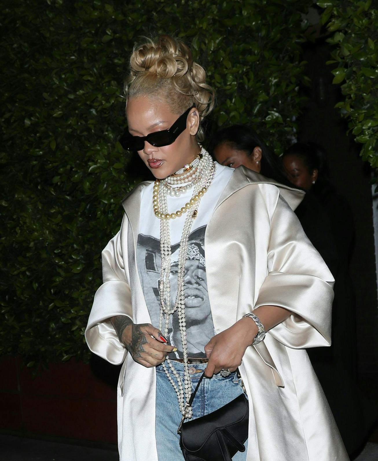 LOS ANGELES, CA - APRIL 07: Rihanna is seen at Giorgio Baldi restaurant on April 07, 2024 in Los Ang...