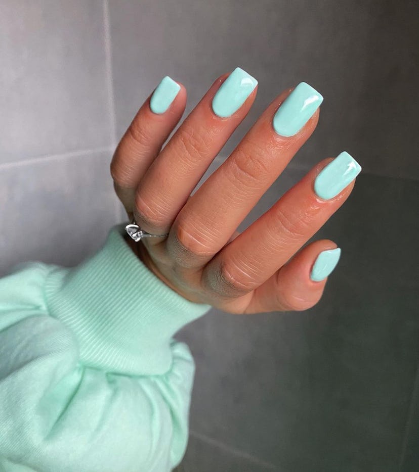 Tiffany blue nail polish is on-trend for summer 2024.