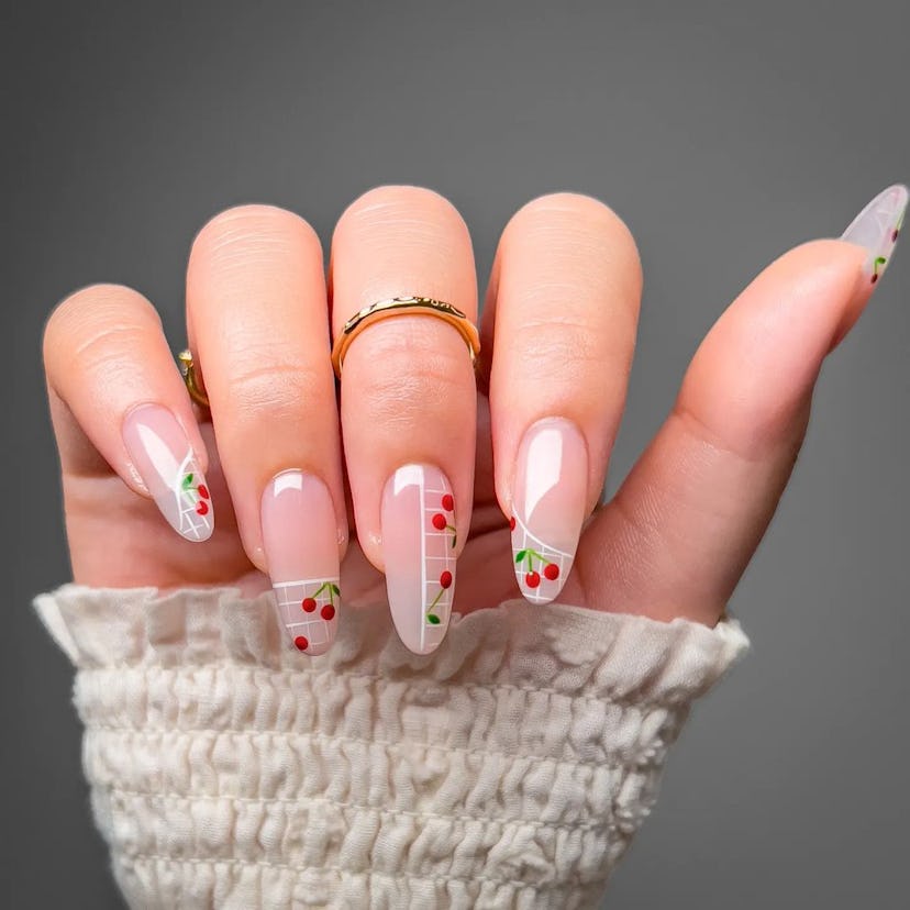 Try micro cherry nail art.