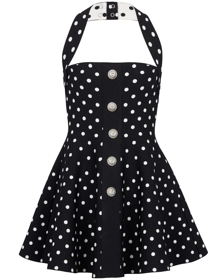 black and white polka dot mini dress