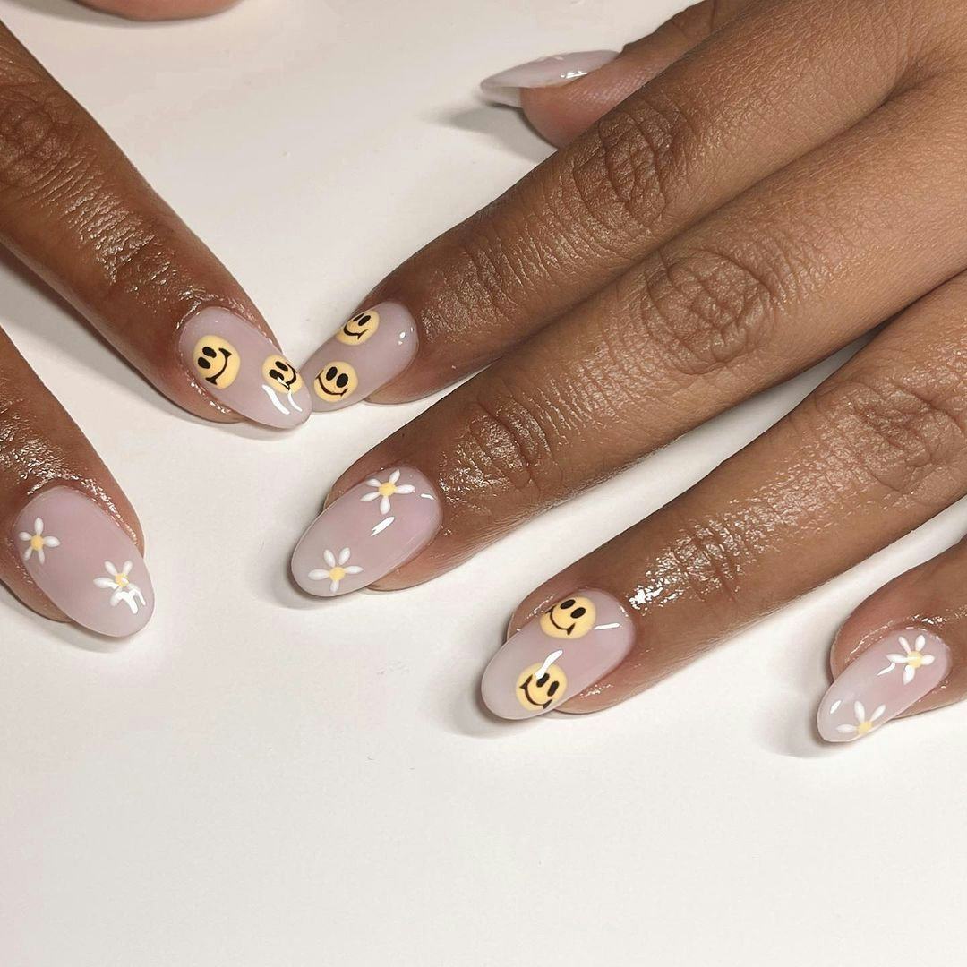 Try nails with smiley faces and flowers all over.