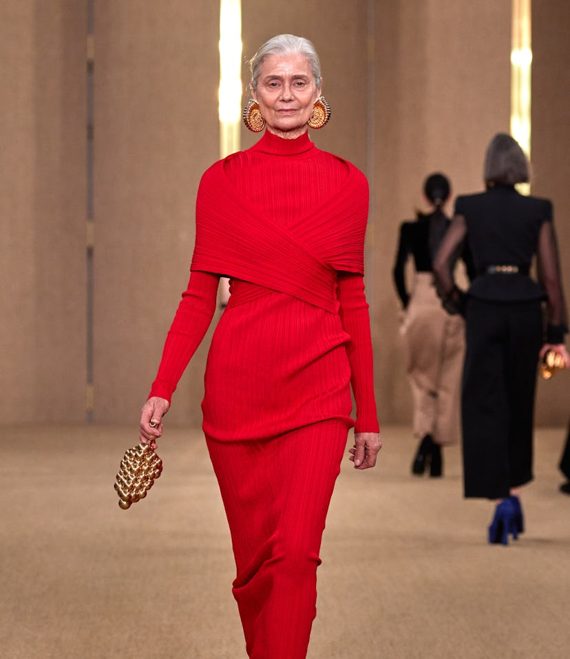 older model on fall 2024 balmain runway