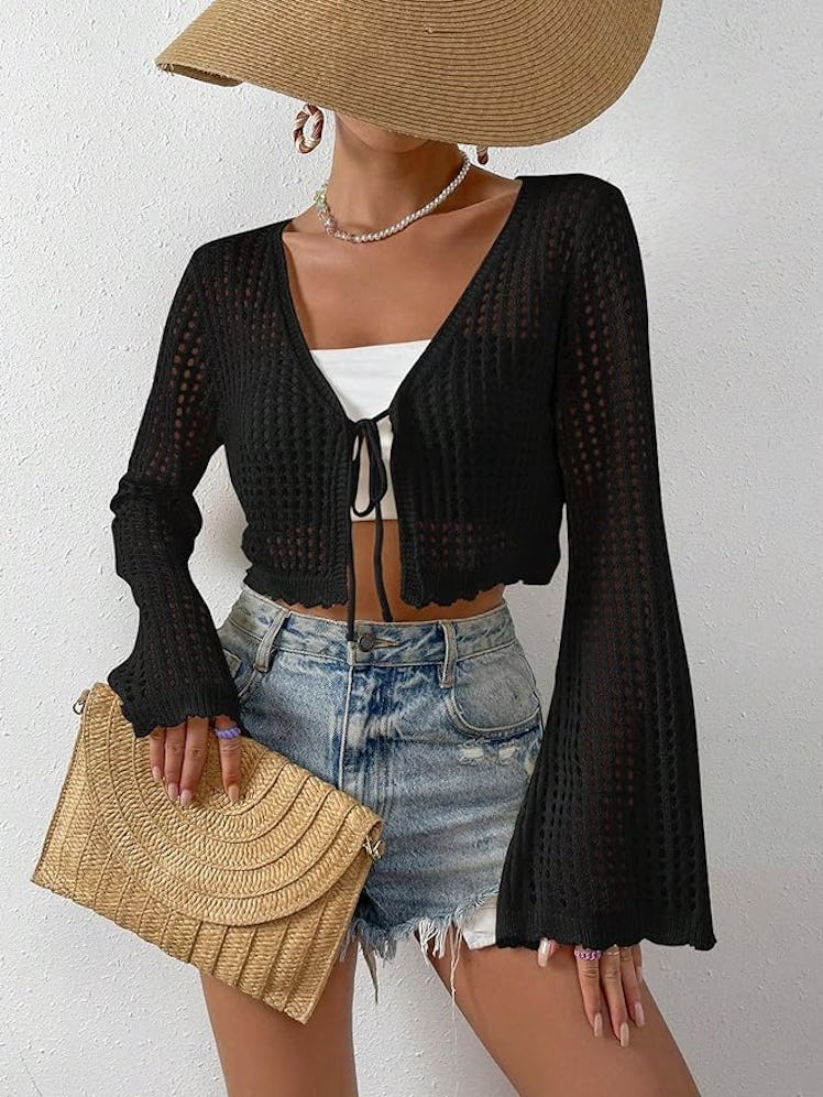 SHENHE Crochet Cropped Cardigan