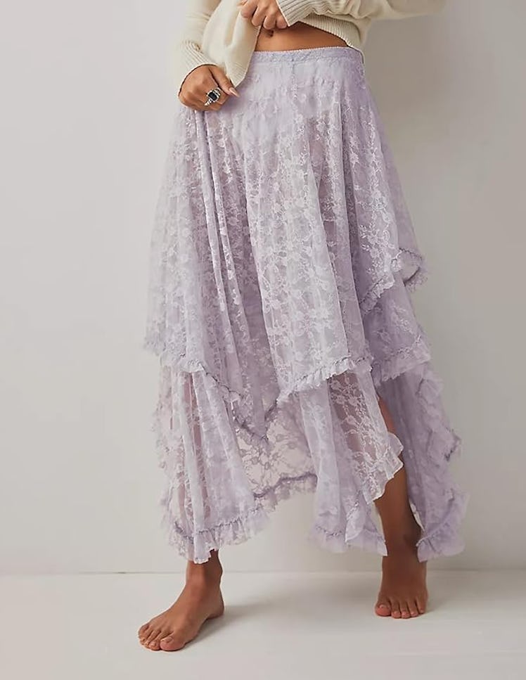 R.Vivimos Long Lace See-Through Skirt