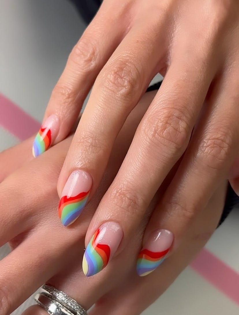 Try groovy rainbow swirls on your nails.