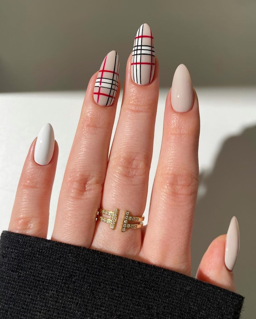 Try a Burberry-inspired plaid print manicure.