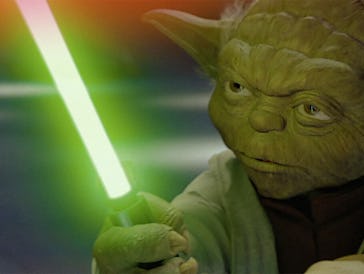 Master Yoda (voiced by Frank Oz) fights Count Dooku in Star Wars: Episode II — Attack of the Clones