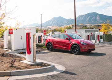 Tesla charging at a Supercharger station