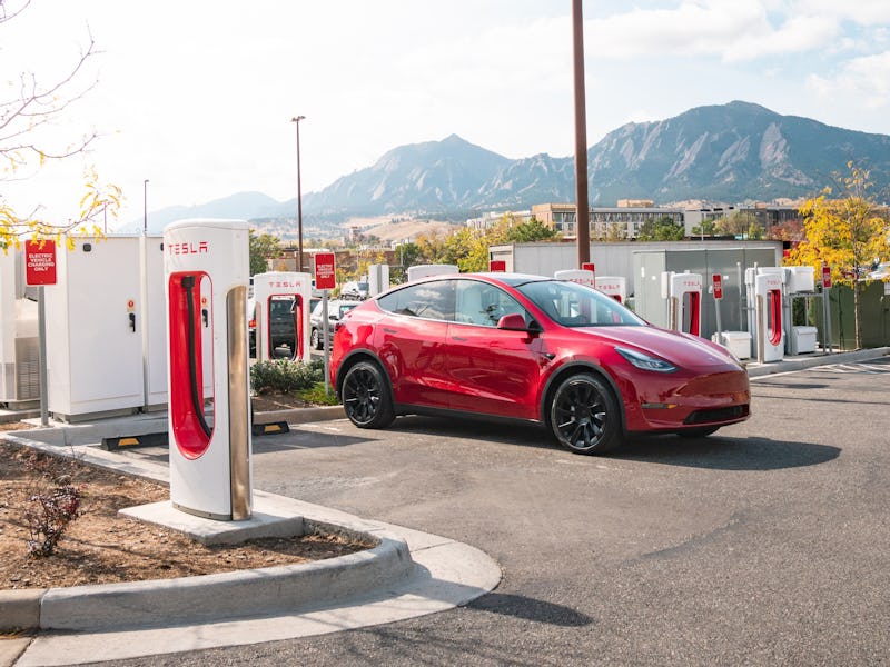 Tesla charging at a Supercharger station
