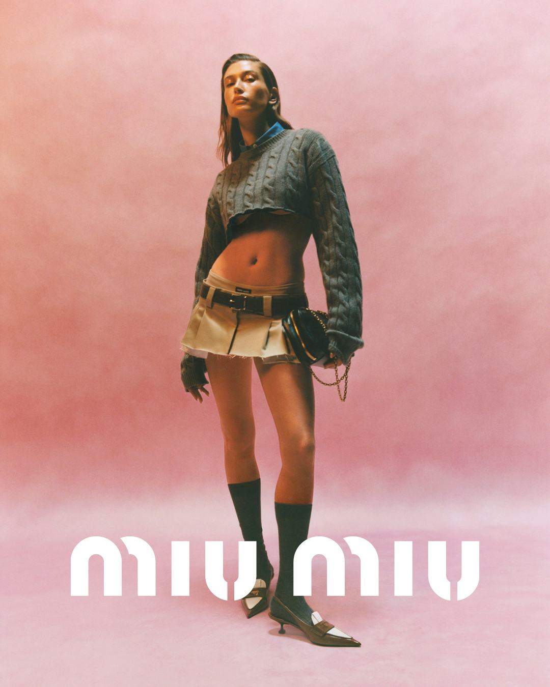 Hailey Bieber stars in Miu Miu&rsquo;s Spring/Summer 2022 campaign.