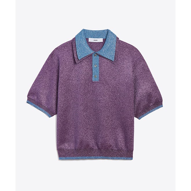 Double Collar Lurex Polo in Palace