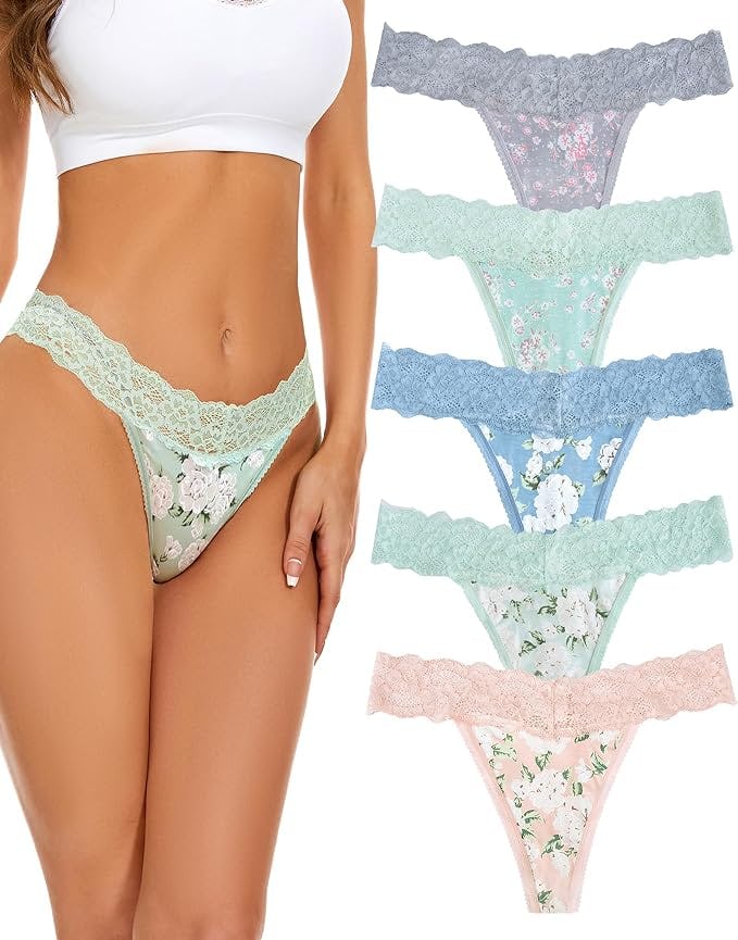 voenxe Seamless Lace Thongs (5-Pack)
