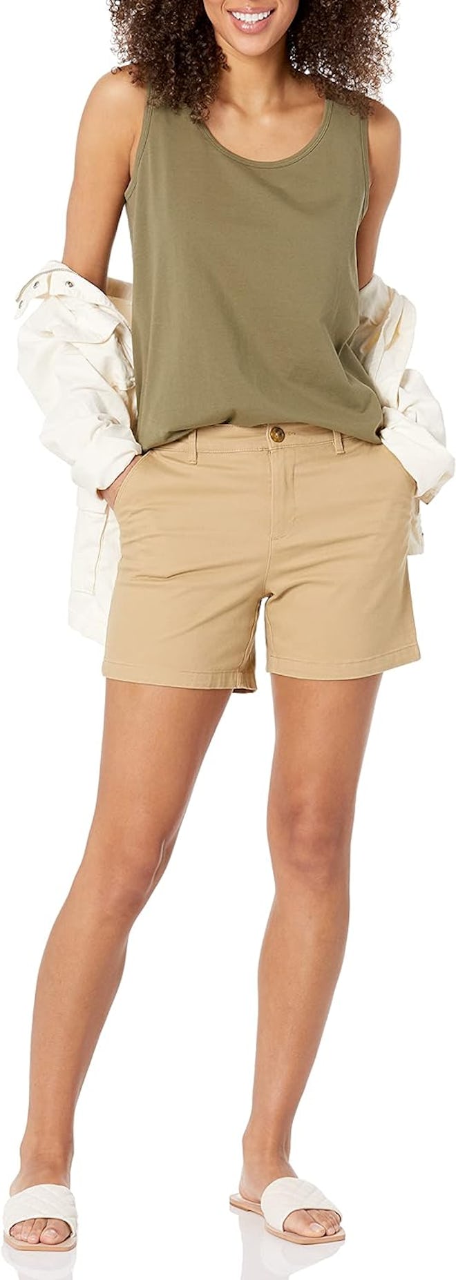 Amazon Essentials Mid-Rise Slim Khaki Shorts