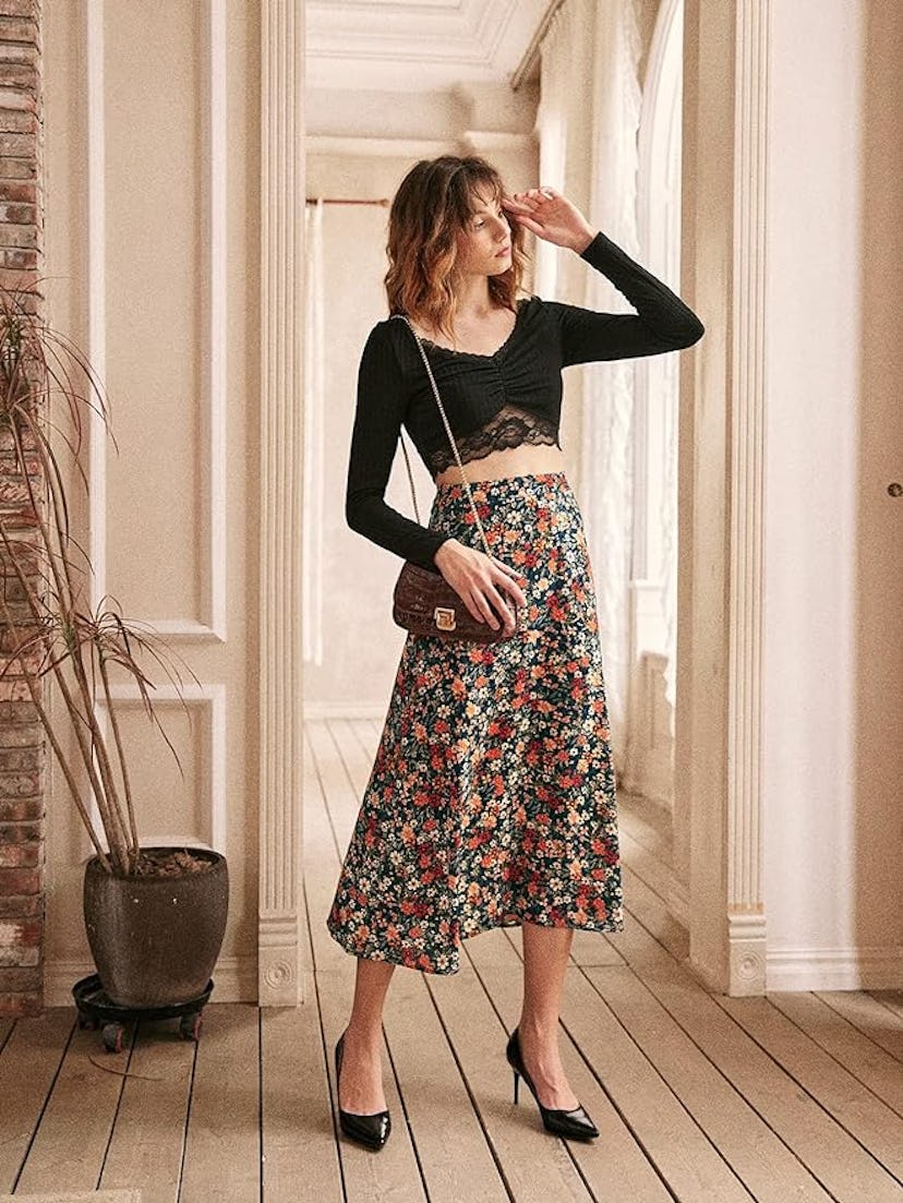 Milumia A-Line High Waist Midi Skirt