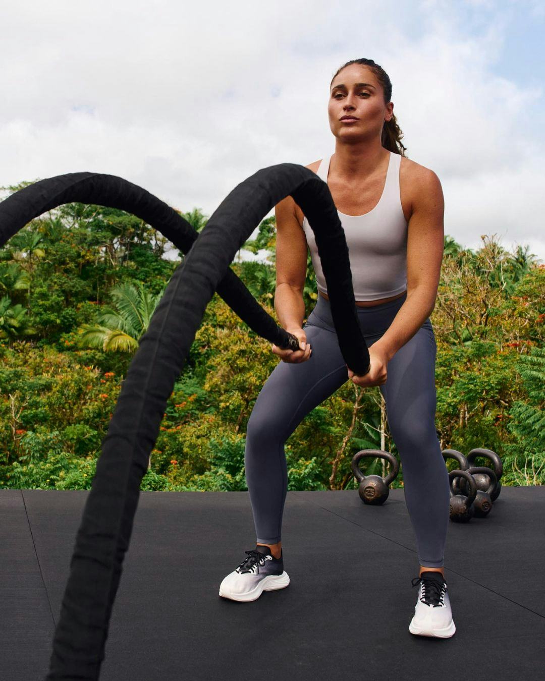 A woman working out.
