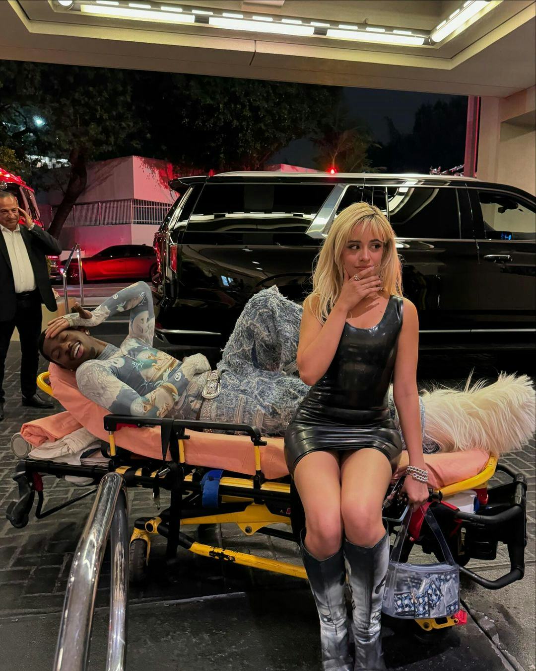 Camila Cabello in a black latex dress and Lil Nas X in a sky blue number while out in Miami.