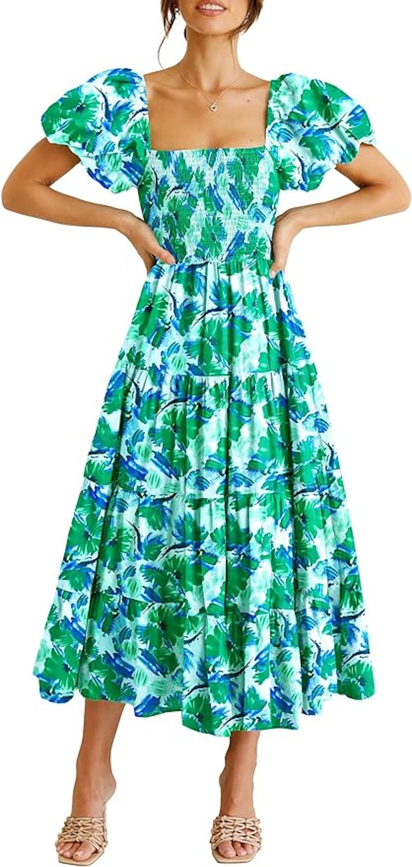 Pretty Garden Smocked Tiered Ruffle Midi Dress