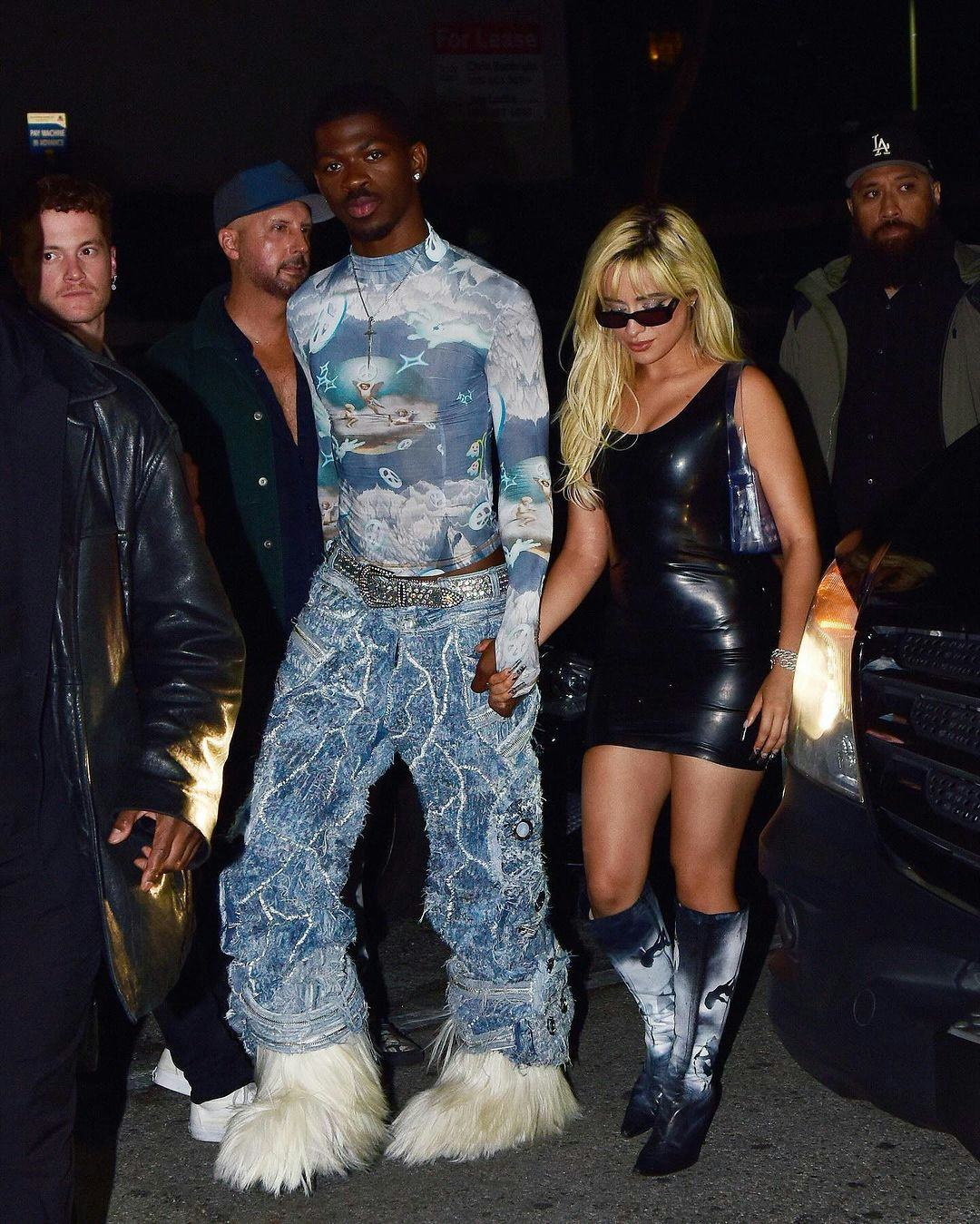 Camila Cabello in a black latex dress and Lil Nas X in a sky blue number while out in Miami.