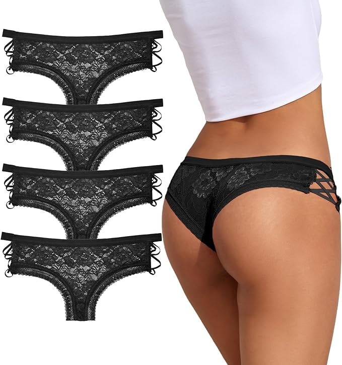 Mirgoo Lace Cheeky Criss-Cross Low Rise Underwear (4-Pack)