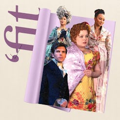 Promotional image for a period drama series, featuring four diverse characters in elaborate costumes...