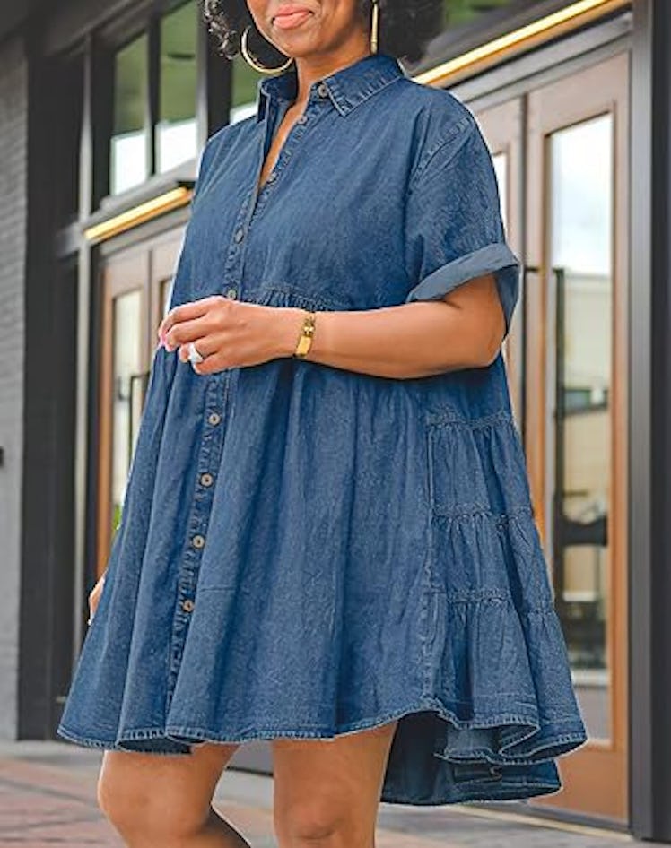 TheyLook Tiered Denim Babydoll Dress