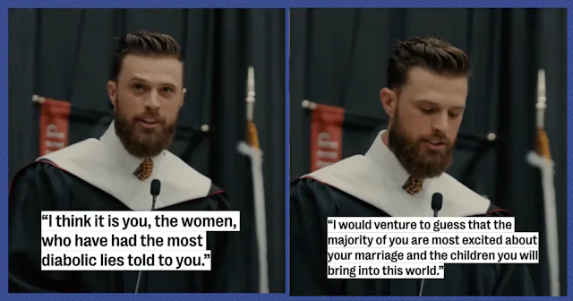 Kansas City Chiefs kicker, Harrison Butker, took his opportunity to speak to the recent grads of Ben...