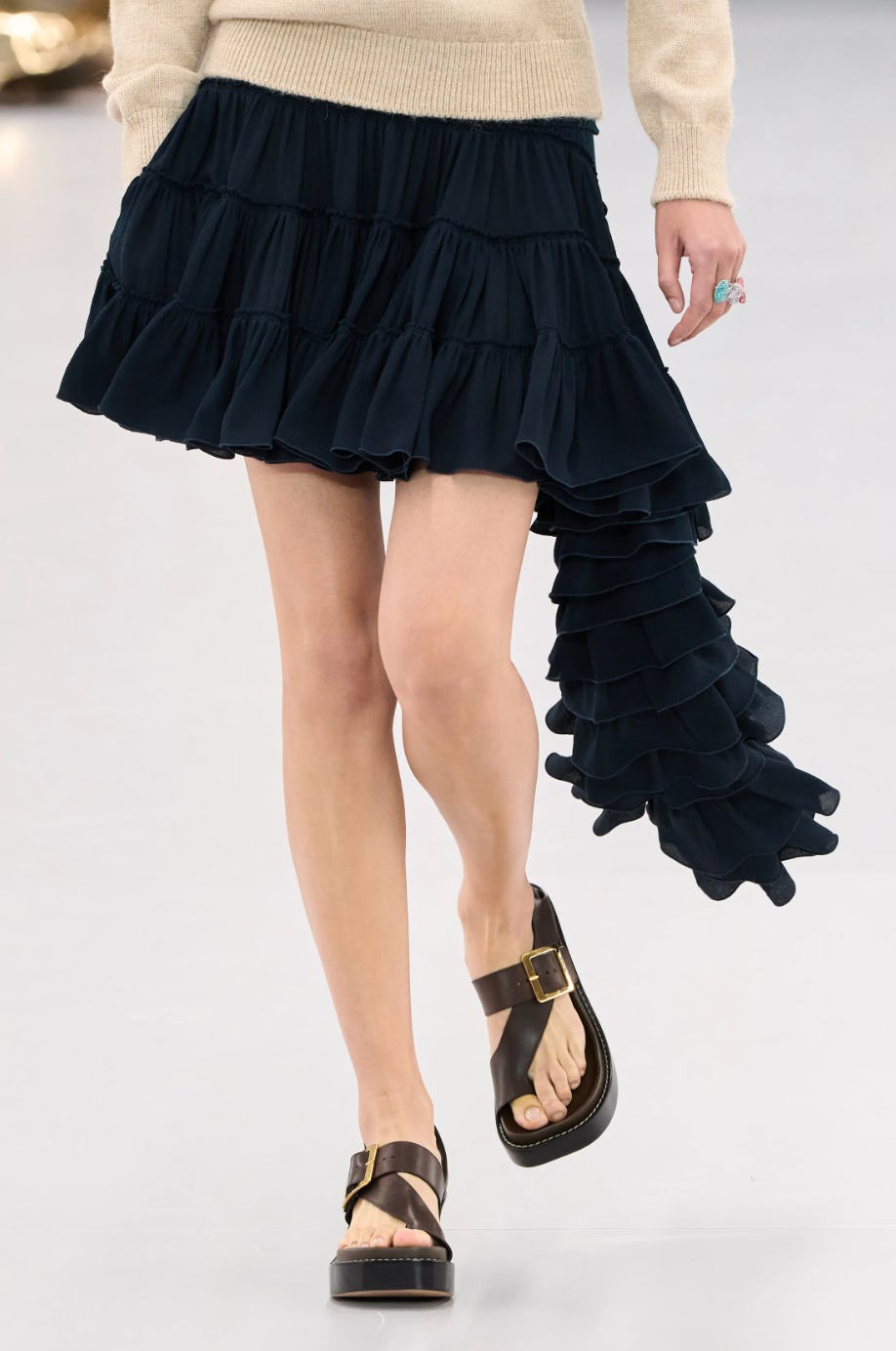 Platform sandals with toe-ring detail from Loewe&rsquo;s Spring/Summer 2024 runway.