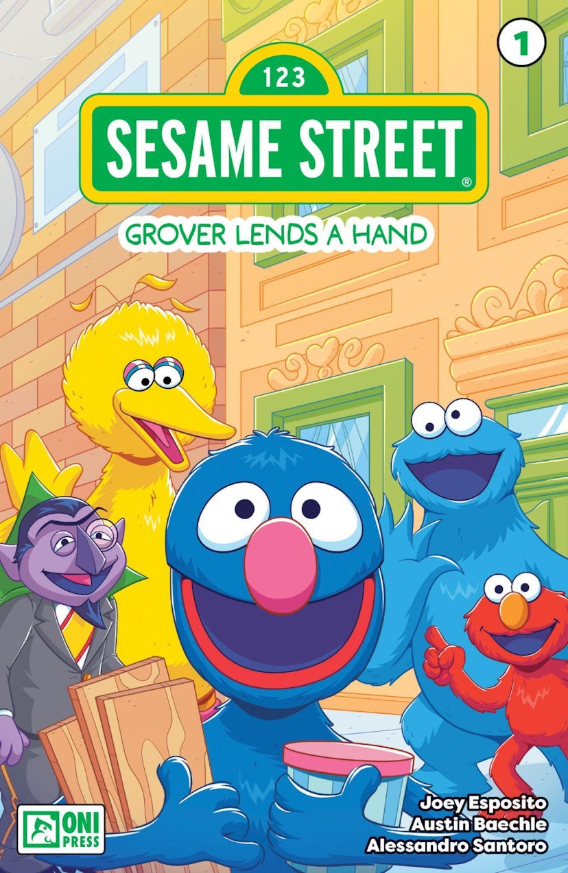 The cover of Sesame Street #1 featuring Grover, Big Bird, Count, Elmo, and Cookie Monster.