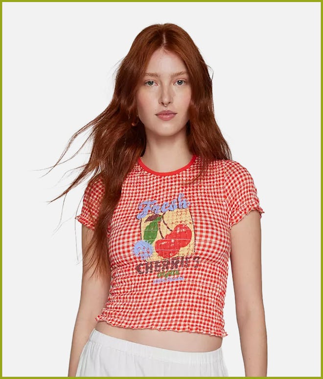 Kimchi Blue Shay Smocked Gingham Tee