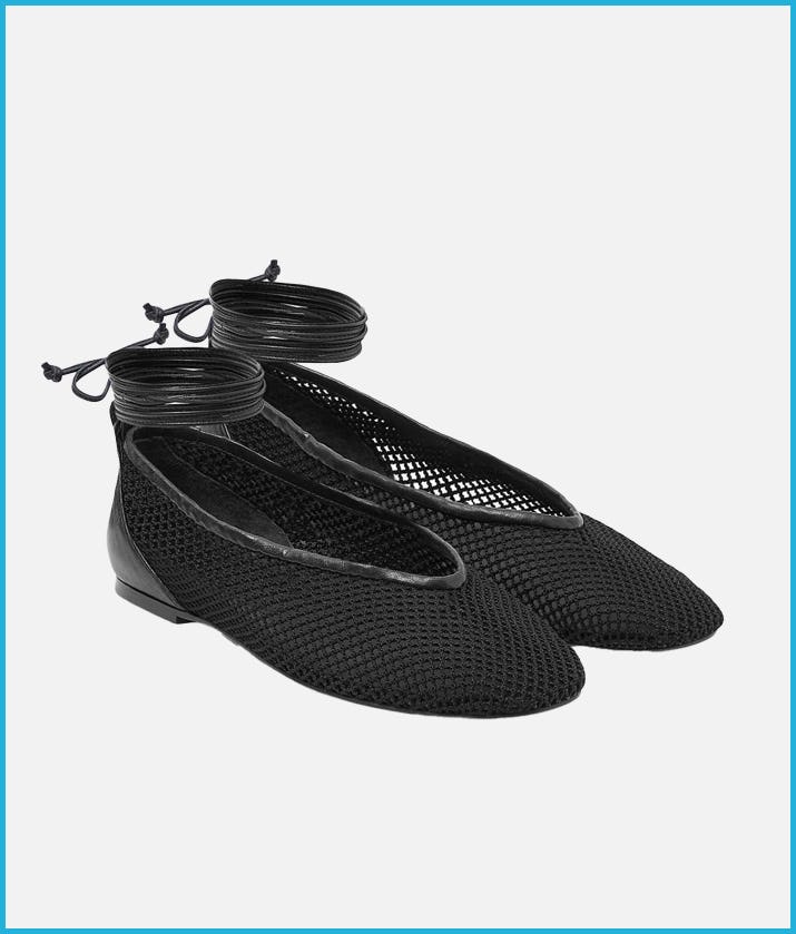 Leather-Trimmed Mesh Ballet Flats