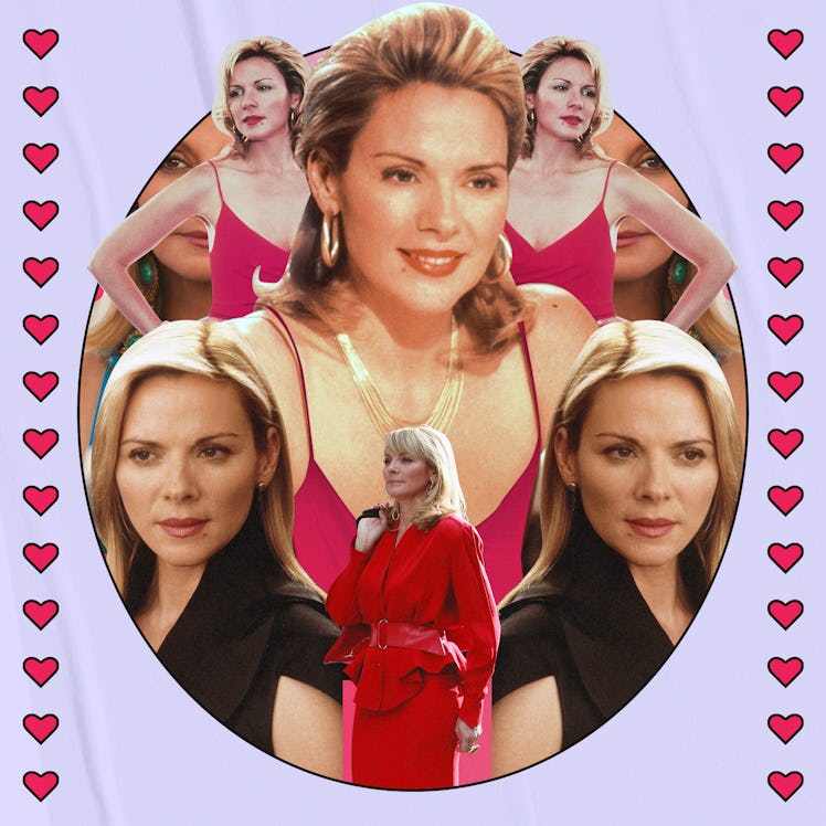 A collage of Samantha Jones surrounded by hearts 