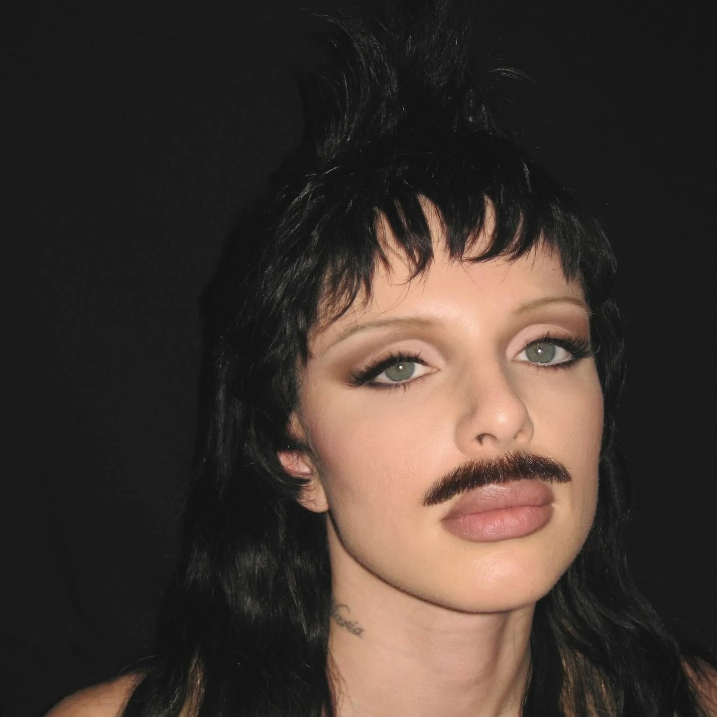 Julia Fox wears a mullet and mustache to film her &ldquo;OMG Fashun!&rdquo; show in New York City.